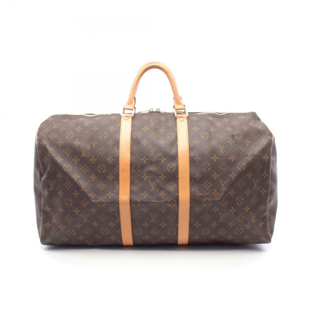 LOUIS VUITTON Authentic Brown Monogram Leather Keepall 55 Boston Bag
